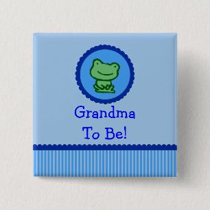 Blauwe kikker "Grandma to be" Baby shower Button