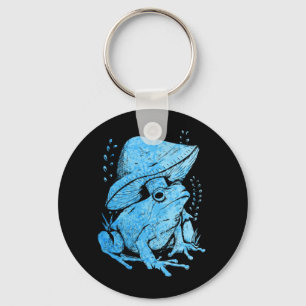 Blauwe kikker met champignon Cottcore-stijl Sleutelhanger
