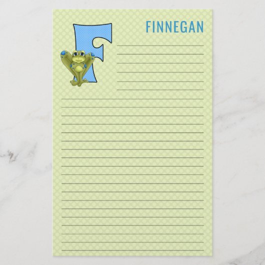 Blauwe kikker met groene speldenbrief F gelamineer Briefpapier (Voorkant)