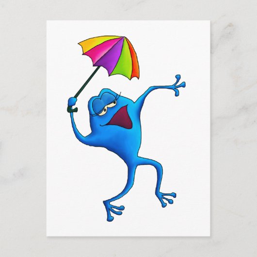 Blauwe Kikker met Umbrella Briefkaart (Voorkant)