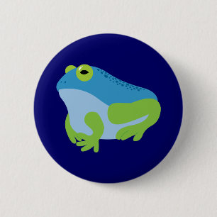 Blauwe kikker ronde button 5,7 cm