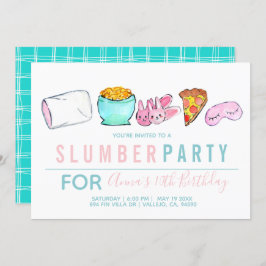 Blauwe kind sleepover slumpartij uitnodiging