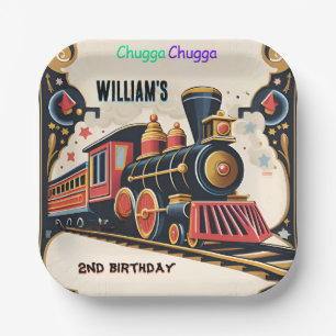 Blauwe kinder Jongens Vintage Twee Trein 2e Verjaa Papieren Bordje