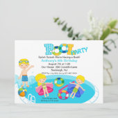 Blauwe Kinder Pool Birthday Uitnodiging (Staand voorkant)