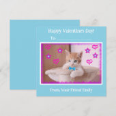 Blauwe Kinderen Funky Kitten Valentijnsdag Klaslok Feestdagenkaart (Voorkant / Achterkant)