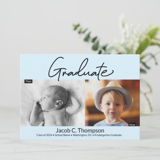 Blauwe Kindertuin Afstuderen dan en nu Afstudeerde Aankondiging (Staand voorkant)