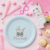 Blauwe kinderwagen baby boy shower bord (Feest)