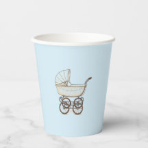 Blauwe kinderwagen baby jongen douchekop