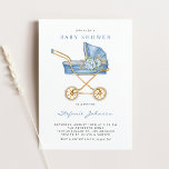 Blauwe  kinderwagen Het is een Boy Baby shower Kaart<br><div class="desc">Nodig gasten uit voor uw evenement met deze aanpasbare uitnodiging voor baby showers. Het beschikt over waterverf  kinderwagen en blauwe bloemen. Deze  baby shower uitnodiging is perfect voor It's a Boy baby showers. Personaliseer door uw gegevens toe te voegen.</div>