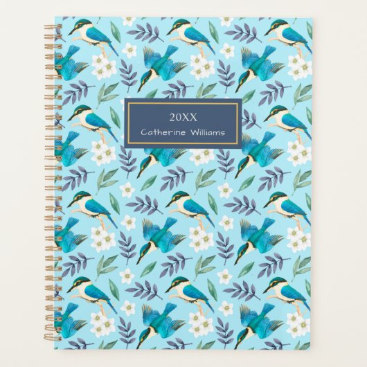 Blauwe Kingfisher vogelsoorten Floral Pattern Nam Planner (Voorkant)