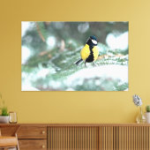Blauwe kip op groene spar canvas afdruk (Insitu (Woonkamer))