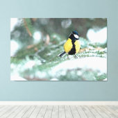 Blauwe kip op groene spar canvas afdruk (Insitu (Houten vloer))