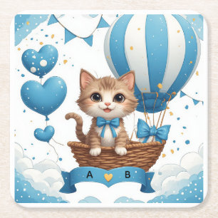 Blauwe Kitten Baby Shower Wensen 🐱 Kartonnen Onderzetters