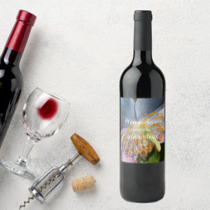 Blauwe klaproos bloem gepersonaliseerd wijn etiket