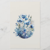 Blauwe Klaproos Bloemige Monogram Briefpapier (Achterkant)