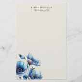 Blauwe Klaproos Bloemige Monogram Briefpapier (Voorkant)