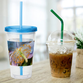 Blauwe klaproos bloesem acryl drinkbeker