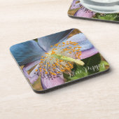 Blauwe klaproos bloesem bier onderzetter (Linkerzijde)