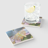 Blauwe klaproos bloesem stenen onderzetter (Zijkant)