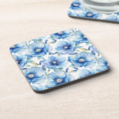 Blauwe klaprozen bloemmotief bier onderzetter (Linkerzijde)