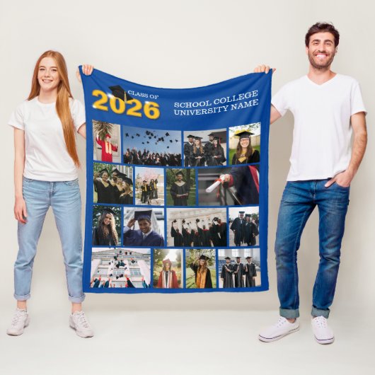 Blauwe Klas van 2026 Afstudeer Herinneringsfoto Fleece Deken (In situ)