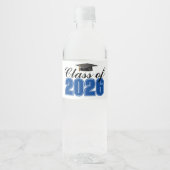 Blauwe klas van 2026 afstudeerfeest waterfles etiket (Voorkant)