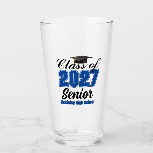 Blauwe klas van 2027 senior aangepaste middelbare glas (Voorkant)