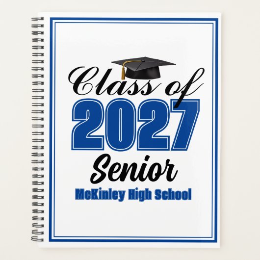 Blauwe klas van 2027 senior aangepaste middelbare planner (Voorkant)