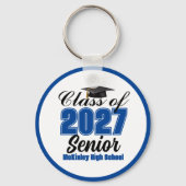 Blauwe klas van 2027 senior aangepaste middelbare sleutelhanger (Voorkant)