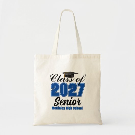 Blauwe klas van 2027 senior douane middelbare scho tote bag (Voorkant)