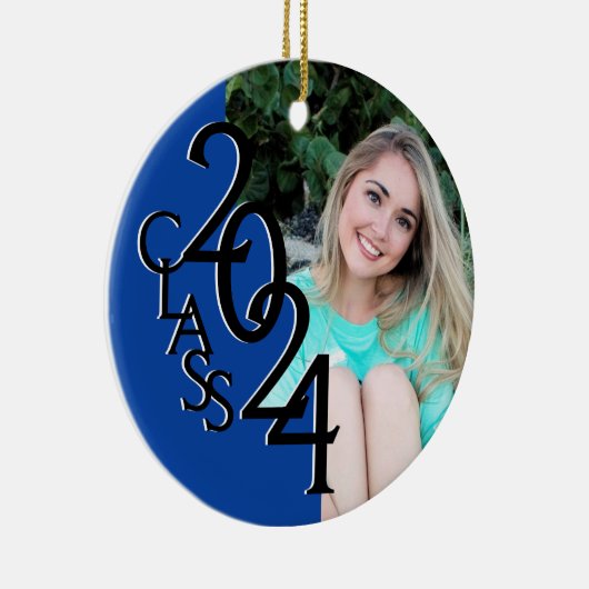Blauwe Klasse 2024 Afstuderen Foto Keramisch Ornament (Rechts)