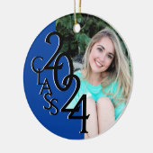 Blauwe Klasse 2024 Afstuderen Foto Keramisch Ornament (Links)
