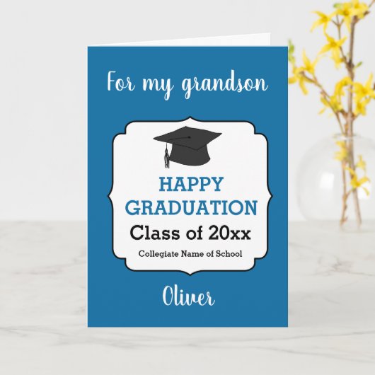 Blauwe klasse van 2023 Afstuderen kleinzoon Kaart (Gele Bloem)