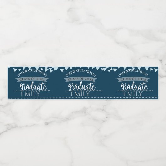 Blauwe Klasse van 2024 Gefeliciteerd Afstuderen Waterfles Etiket