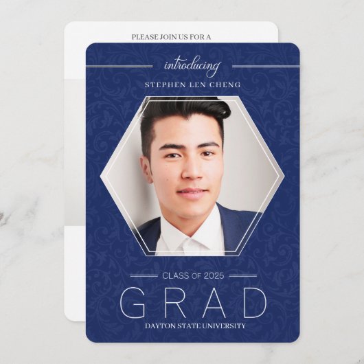 Blauwe Klasse van 2025 Afstuderen Fotouitnodiging Kaart (Voorkant / Achterkant)