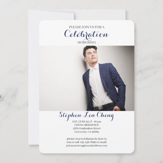 Blauwe Klasse van 2025 Afstuderen Fotouitnodiging Kaart (Achterkant)