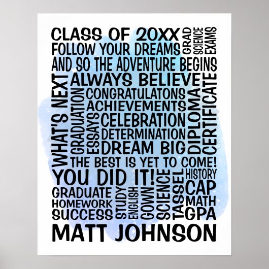 Blauwe Klasse van 20xx Afstuderen Poster voor Hem (Voorkant)