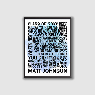 Blauwe Klasse van 20xx Afstuderen Poster voor Hem