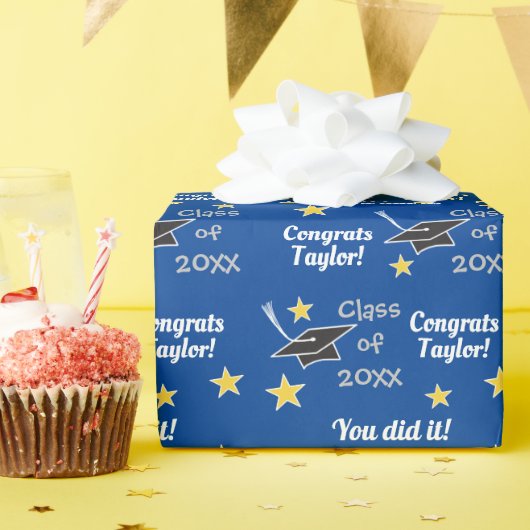 BLAUWE Klasse van de Naam van het Douanejaar Afstu Cadeaupapier (Verjaardagsfeest)