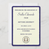 Blauwe klassieke afstudeeraankondiging ronde hoeke aankondiging (Voorkant)
