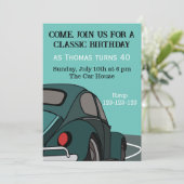 Blauwe Klassieke Auto Verjaardag uitnodiging (Staand voorkant)