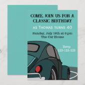 Blauwe Klassieke Auto Verjaardag uitnodiging (Voorkant / Achterkant)