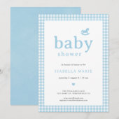 Blauwe Klassieke Gingham Baby Shower Uitnodiging (Voorkant / Achterkant)