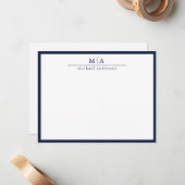 Blauwe Klassieke Grens Monogram Correspondentie Notitiekaartje (Voorkant / Achterkant in situ)