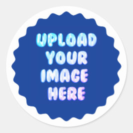 Blauwe klassieke ronde sticker met een bedrijfslog