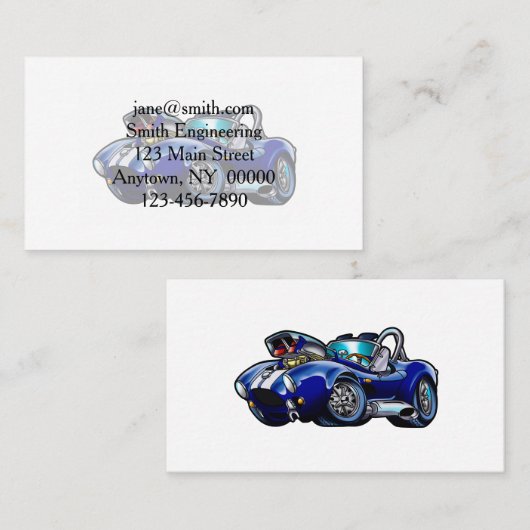 Blauwe klassieke spierwagen |Kies achtergrondkleur Visitekaartje (Voorkant / Achterkant)
