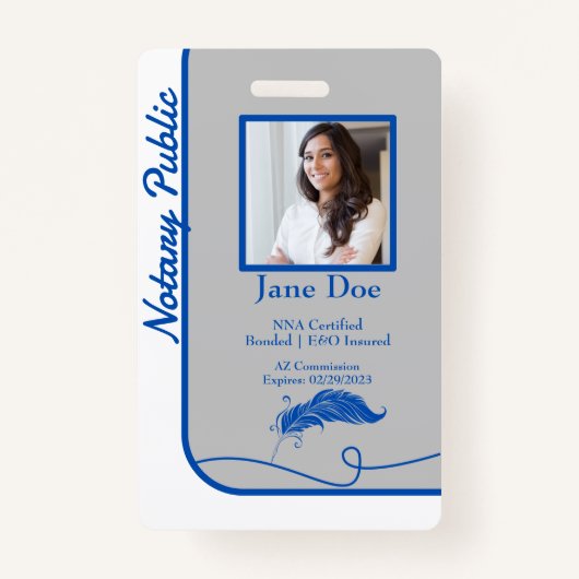 Blauwe Klassieke Stijl Notaris Openbaar ID Badge Q (Voorkant)