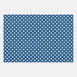 Blauwe Klassieke witte poka Dot Stripes Inpakpapier Vel