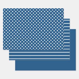Blauwe Klassieke witte poka Dot Stripes Inpakpapier Vel