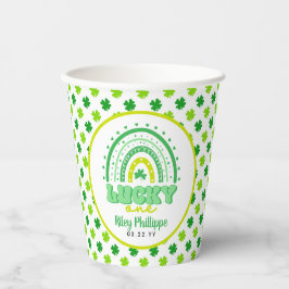 Blauwe klaver en regenbooggeluk een eerste verjaar papieren bekers